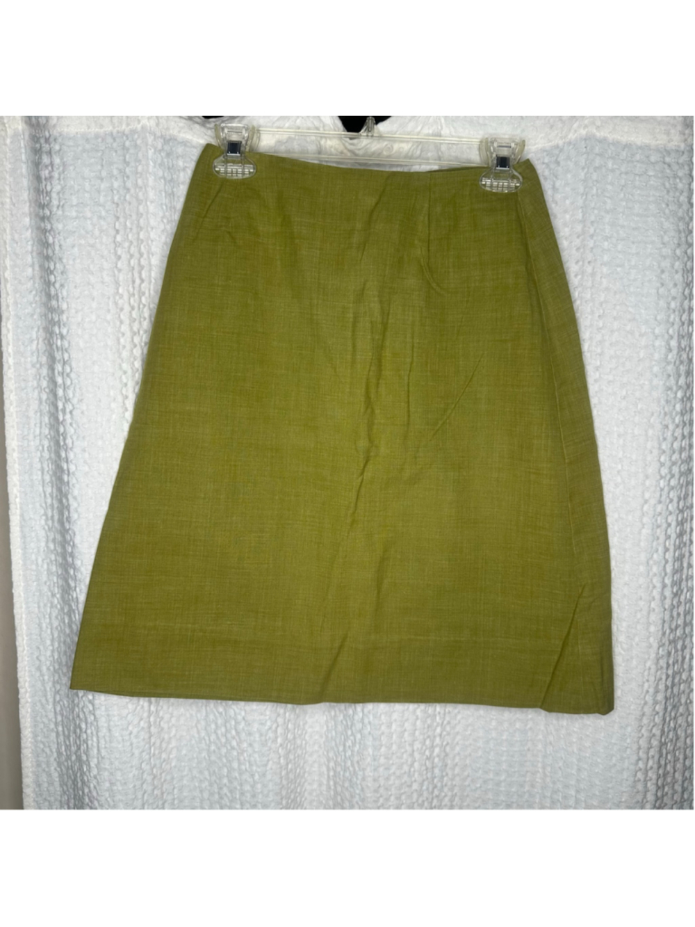 Vintage 70s Olive Green A-Line Knee-Length Linen-Blend Skirt 24" Waist XS
